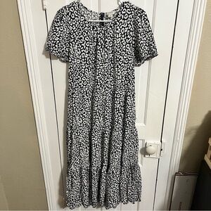J. Crew Factory Leopard Tiered Midi Dress Black White Medium N